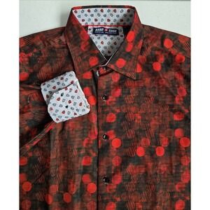 Hard Soda Premium Collection Men's L Red Black Circle Print‎ Flip Cuff Button Up